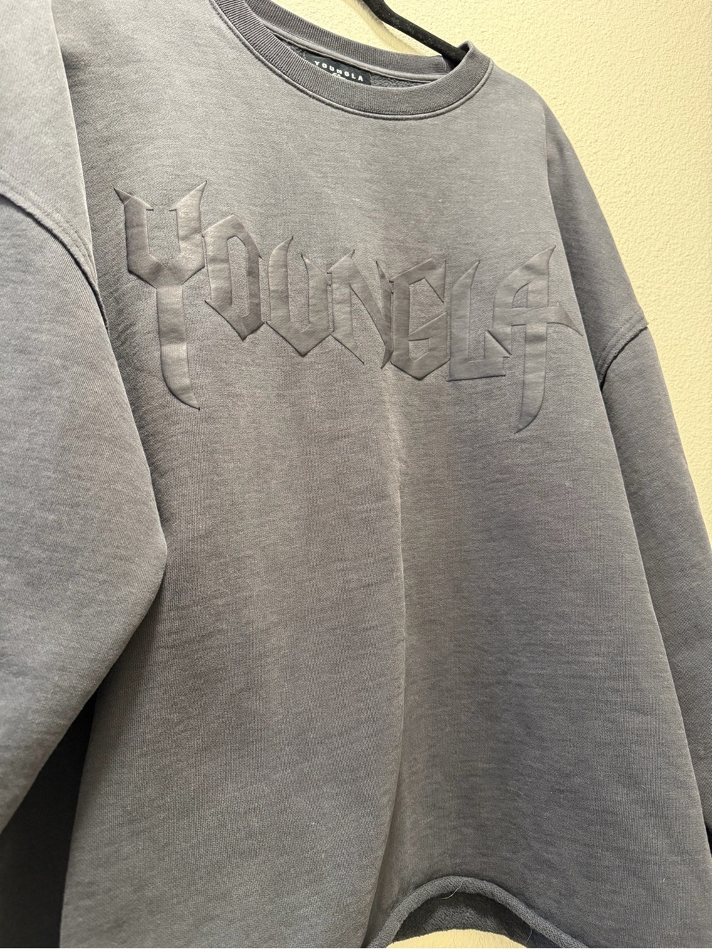 YoungLA Men’s Charcoal Gray Embossed Logo Crewneck Sweatshirt
